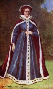 Queen Mary I (farve litho) af English School