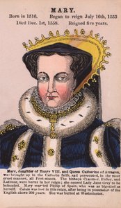 Queen Mary I (farvet gravering) af English School