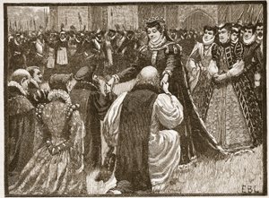 Queen Mary and the State Prisoners in the Tower, illustration fra Cassells Illustrated History of England (sepia foto) af English School