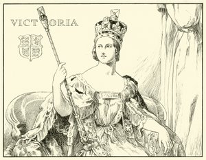 Dronning Victoria (After the Coronation Portrait af Sir George Hayter) (blæk på papir) af English School