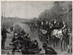 Dronning Victoria - Inspektionen af Hendes Majestæt Dronningen af oberst Seeys ambulancekorps i Windsor Park. Illustration til The Graphic af English School