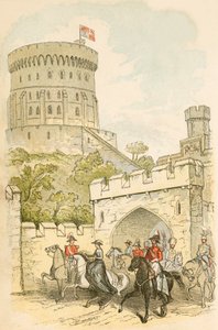 Dronning Victoria rider ud af Windsor Castle af English School