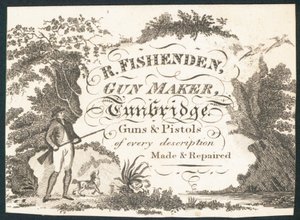R Fishenden, våbenmager, handelskort af English School