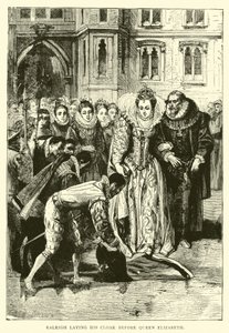 Raleigh lægger sin kappe foran dronning Elizabeth af English School