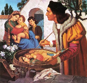 Raphael maler madonna og barn på toppen af en vintønde af English School