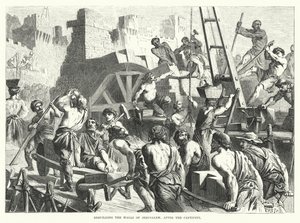 Genopbygning af Jerusalems mure efter fangenskabet (gravering) af English School