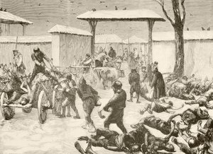 Genvinding af de døde efter belejringen af Plevna, Bulgarien i 1877 (litho) af English School