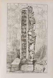 Repræsentation af maya-hieroglyffer på en stele, fra "Narrative and Critical History of America", udgivet i 1889 af English School