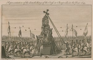 Repræsentation af nedrivningen af korset i Cheapside i år 1643 af English School