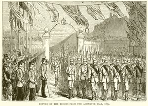 Troppernes tilbagevenden fra Ashantee-krigen, 1874 af English School