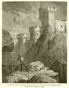 Richard Coeur de Lion modtog sit dødssår foran slottet Chaluz, 1199 af English School