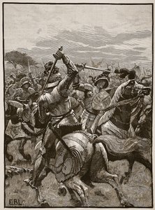 Richard III ved slaget ved Bosworth, illustration fra Cassells Illustrated History of England (sepia foto) af English School