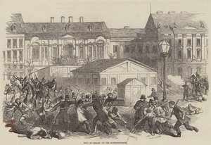 Optøjer ved Berlin på Domhofs-Platz (gravering) af English School