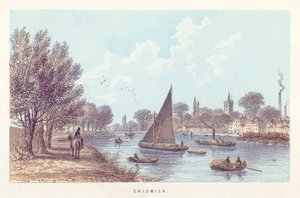 Themsen: Chiswick (farvet gravering) af English School