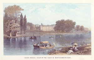 Themse: Sion House, Sitz des Herzogs von Northumberland (Farbstich) von English School