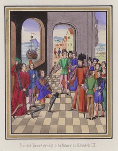 Robert Bruce trodser kong Edward III (farvet gravering) af English School