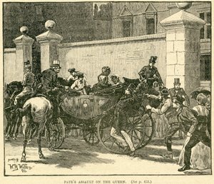 Robert Pates Striking the Queen uden for Cambridge House, illustration taget fra The Life and Times of Queen Victoria, Vol. II af Robert Wilson, 1888 af English School