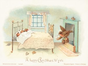 Robins sover i sengen! Julekort af English School