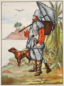 Robinson Crusoe, illustration fra The Story of Robinson Crusoe: En tilpasning for børn efter Defoes sprog, pub. af Griffith Farran Browne & Co. Limited, London af English School