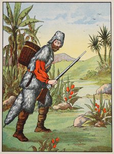 Robinson Crusoe, illustration fra The Story of Robinson Crusoe: En tilpasning for børn efter Defoes sprog, pub. af Griffith Farran Browne & Co. Limited, London af English School