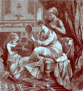 Romersk dame ved hendes toilet, illustration fra The Illustrated History of the World, udgivet ca. 1880 (digitalt forbedret billede) af English School