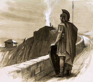 Romersk soldat bevogter en grænsemur af English School