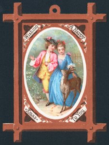 Romantisk par med rådyr, julekort af English School