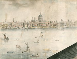 Tagudsigt over St Pauls Cathedral, London og Themsen af English School