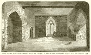 Værelse i Beauchamp Tower, Tower of London, hvor Lord Guildford Dudley blev fængslet, 1554 af English School