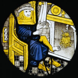 Rundel, der afbilder februar måned, slutningen af det 15. århundrede (farvet glas) af English School