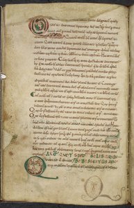 Kongelig 13. A.XI, f.79v Menneskeansigter i initialer, De temporum ratione, Bede den Ærværdige (vellum) af English School