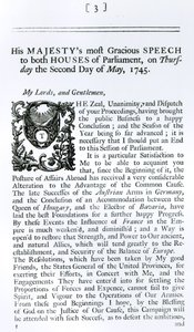 Kongelig tale til begge parlamentshuse, 2. maj 1745 (tryk) af English School