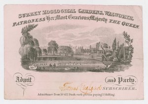 Royal Surrey Zoological Gardens, adgangsbillet af English School