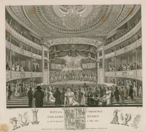 Royal Theatre, Cobourg, Surrey, som første gang åbnede i maj 1818 af English School