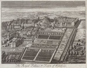 Kongeslottet og byen Windsor, Berkshire (gravering) af English School