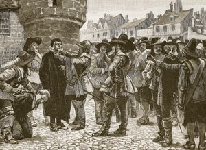 Royalistiske plottere i Salisbury, der fornærmer sheriffen, illustration fra Cassells Illustrated History of England (sepiafoto) af English School