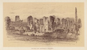 Ruinerne af Sopwell Priory (farvelitografi) af English School