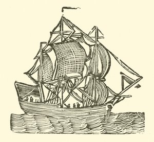 Sejlskib (træsnit) af English School