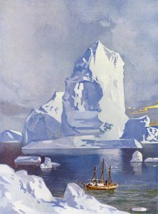 Sejlskib foran et kæmpe isbjerg (farve litho) af English School