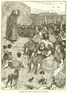 Saint Columba prædiker i Mona af English School