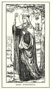 Saint Etheldreda (engraving) af English School