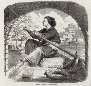 Sampan Girl på Canton River af English School