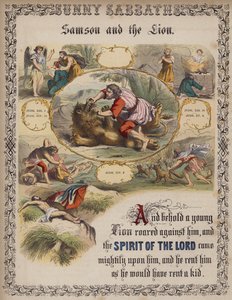 Samson og løven (farvet gravering) af English School