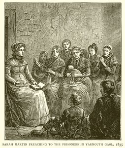 Sarah Martin prædiker for fangerne i Yarmouth fængsel, 1835 af English School