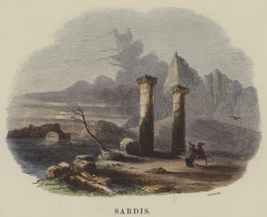 Sardis (farvet gravering) af English School