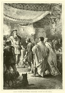 Saxon Noble tager imod fremmede gæster i sin sal af English School