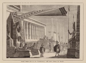 Scene fra 2. akt af "Cleopatra", Den Nye Opera i Milano (kobberstik) af English School