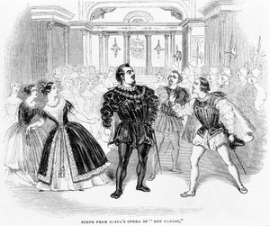 Scene fra Costas Opera af Don Carlos, 1844 af English School