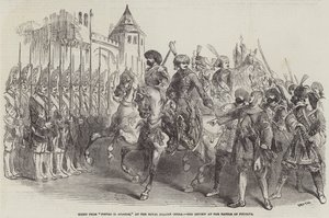 Scene fra "Pietro il Grande," ved den kongelige italienske opera, anmeldelsen ved slaget ved Pultava (gravering) af English School