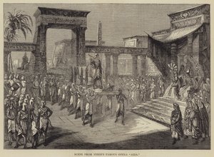 Scene fra Verdis berømte opera "Aida" (gravering) af English School